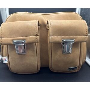 Vintage Marsand Camera Bag 60s Heavy Padded Large Tan Leather Fabric Made in USA